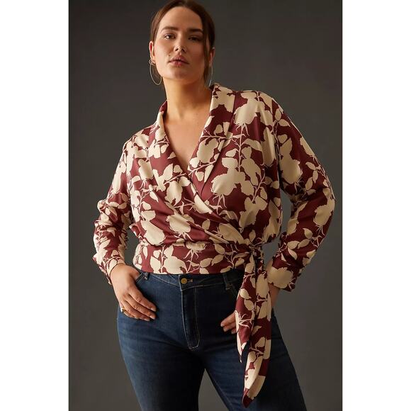 New Anthropologie Nyla Wrap Long Sleeve Blouse by Hutch $148 SMALL Wine - Picture 5 of 6